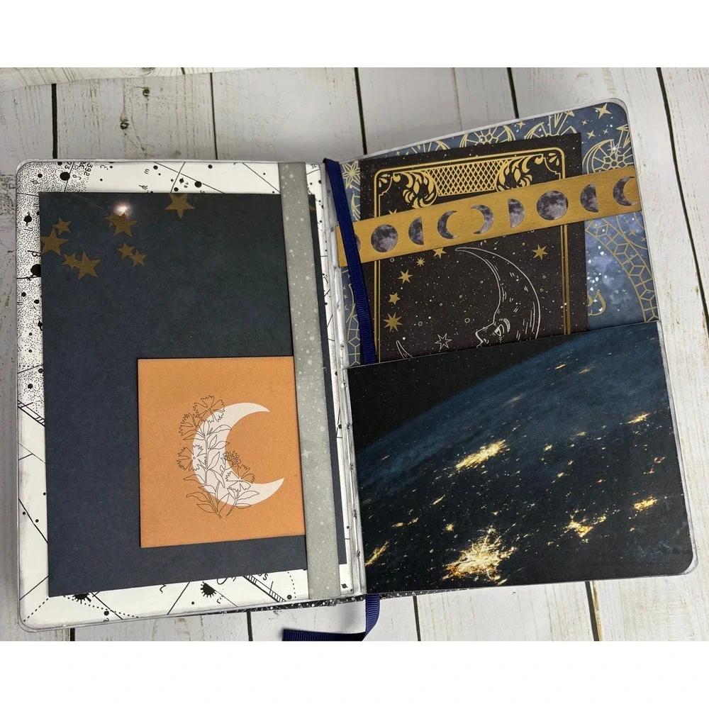 Handmade Celestial Junk Journal Night Sky Moon Stars Constellation Scrapbook